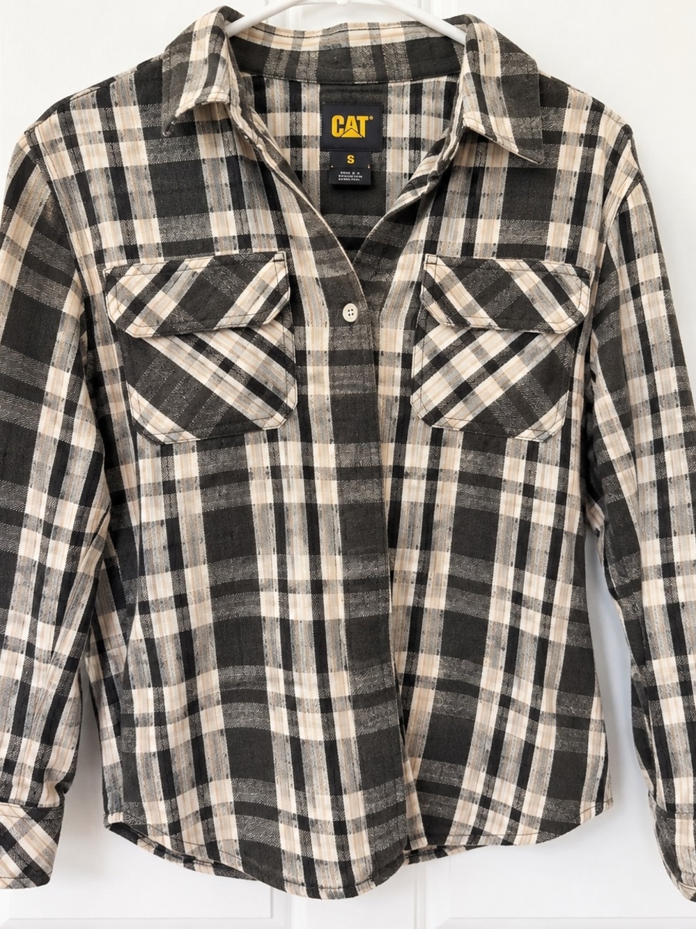 CAT Caterpillar Men’s Small Plaid Flannel Shirt 100% Cotton Workwear